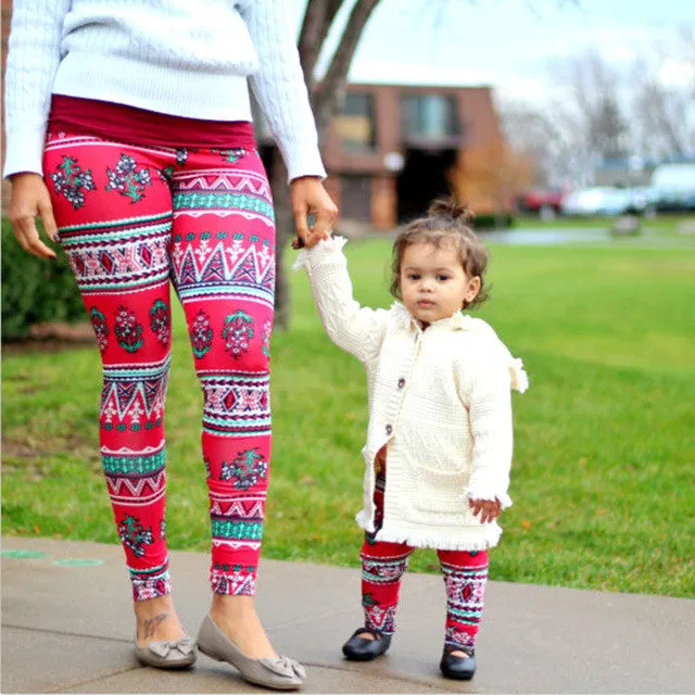 Christmas Family Matching Outfits Mother daughter pants 2017 EU poplar Lycra feet printed Leggings Mommy and me fashion WT5001