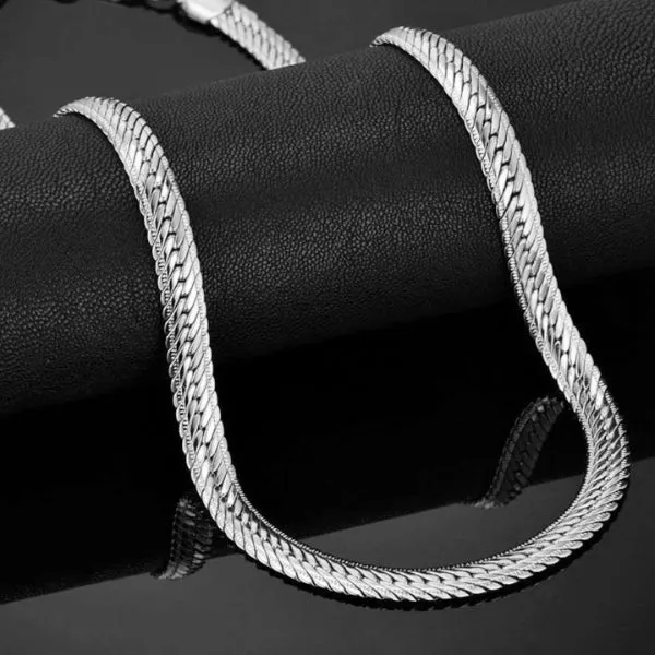 Classy Men 8mm Silver Herringbone Chain Necklace