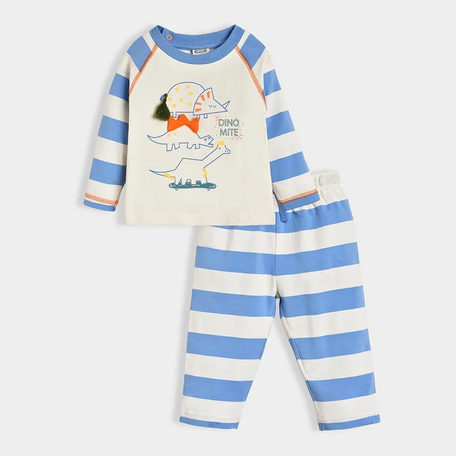 Dinomite Striper Print Blue T-shirt & Pajama Set