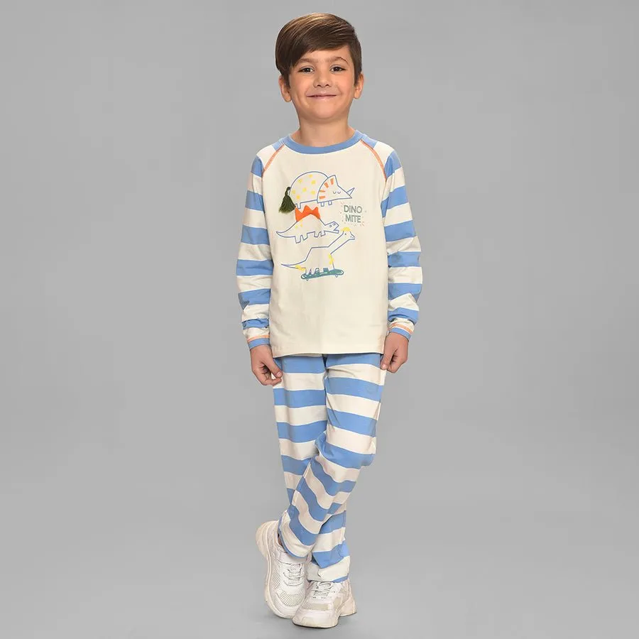 Dinomite Striper Print Blue T-shirt & Pajama Set