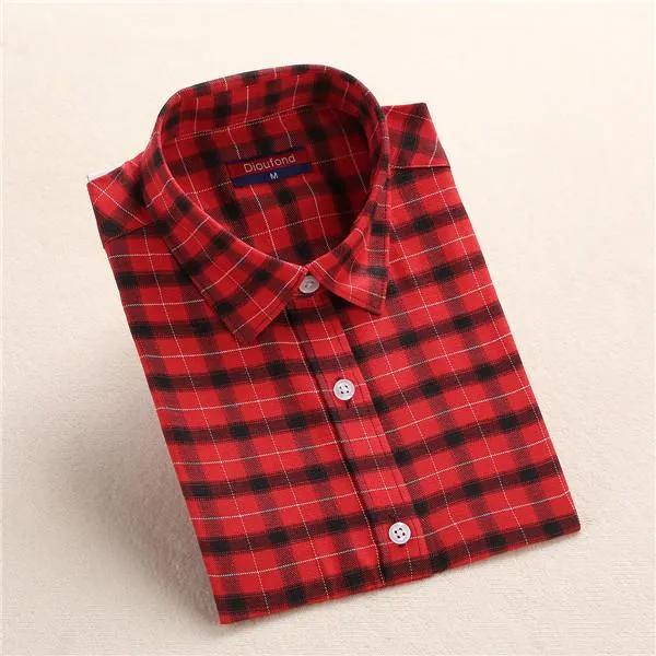 Dioufond Autumn Plaid Shirt Women Blouses Long Sleeve Blouse Women Shirts Plaid Blusas Femininas Flannel Womens Tops Fashion