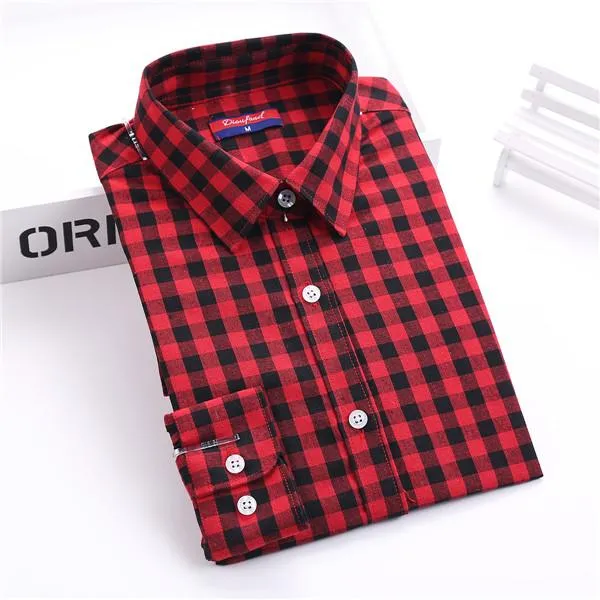 Dioufond Autumn Plaid Shirt Women Blouses Long Sleeve Blouse Women Shirts Plaid Blusas Femininas Flannel Womens Tops Fashion