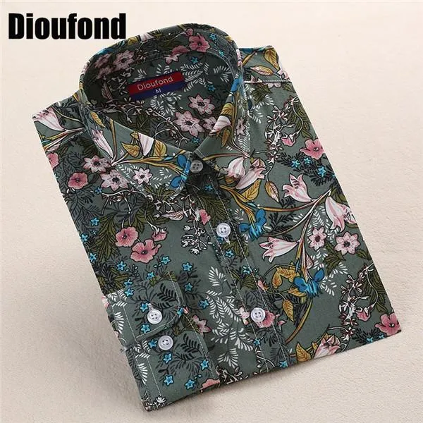 Dioufond Bohemia Women Blouses Long Sleeve Shirts Women Summer Tops Turn Down Collar Blouse Shirt Plus Size 20 Colors