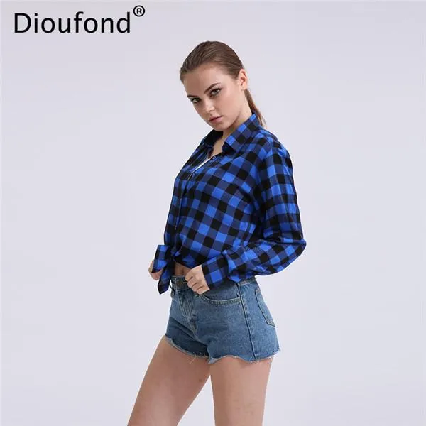 Dioufond Casual Plaid Women Blouses Red Black Check Boyfriend Style Long Sleeve Shirts Loose Camisa Tops Autumn  Plus Size 2017