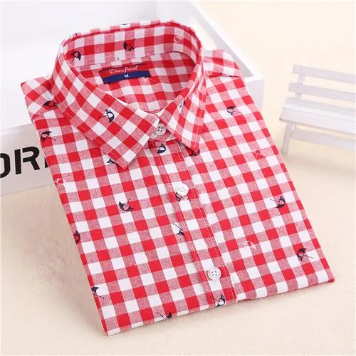 Dioufond Flannel Plaid Shirt Women Shirts Blouses Long Sleeve Plaid Blouse Causal Turn-down Collar Clothes Women Tops Fashion