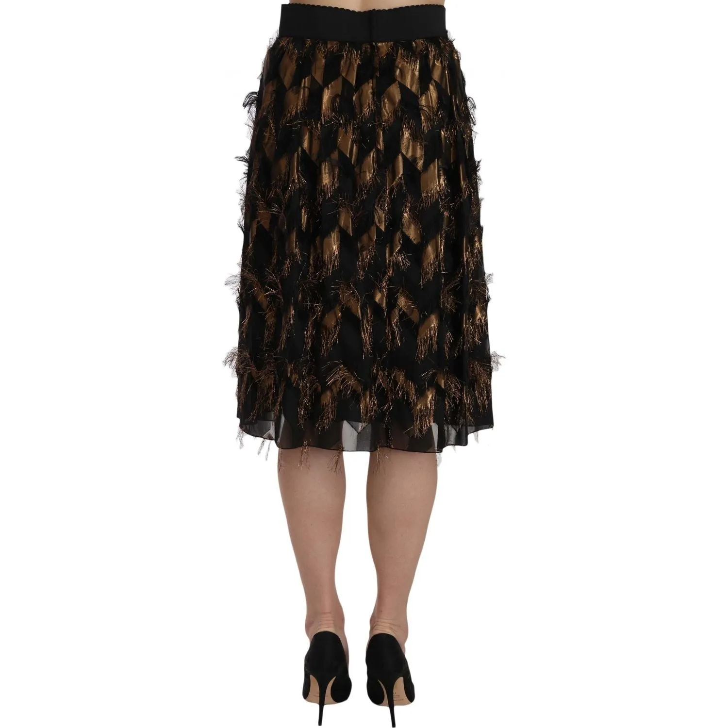 Dolce & Gabbana Elegant Gold Black Silk Blend High Waist Skirt