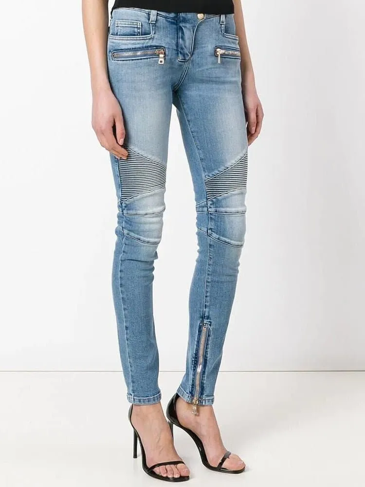 Elastic Denim Classic Motorcycle Jeans