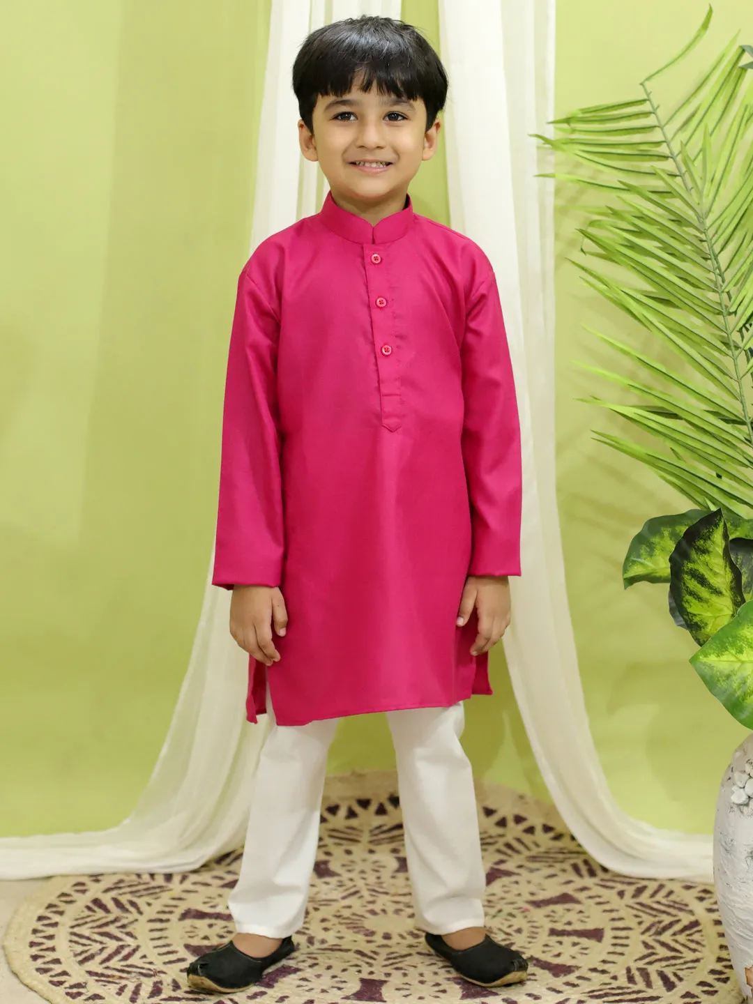 Ethnic Festive Wear Silk Jacket with Cotton Kurta Pajama for Boys- Green