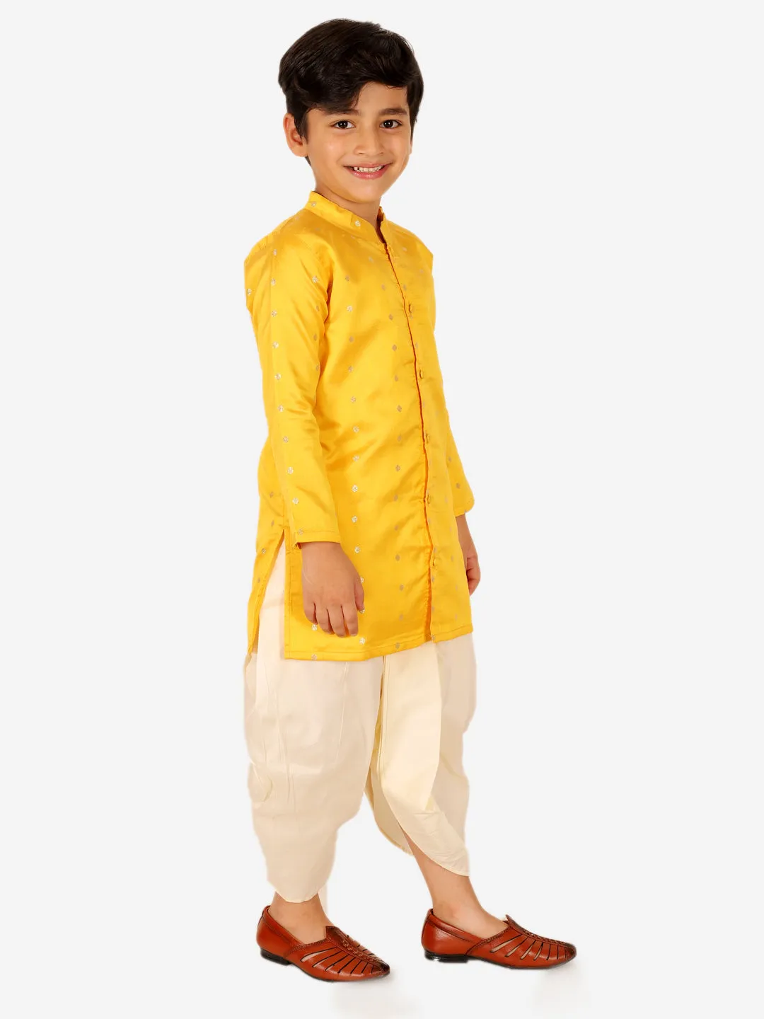 Ethnic Wear Infant Front Open Dhoti kurta Sibling Set for Baby Boys -Yellow