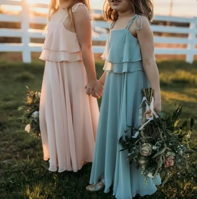 Floor Length Boho Chiffon Flower Girl Dresses Spaghetti Straps