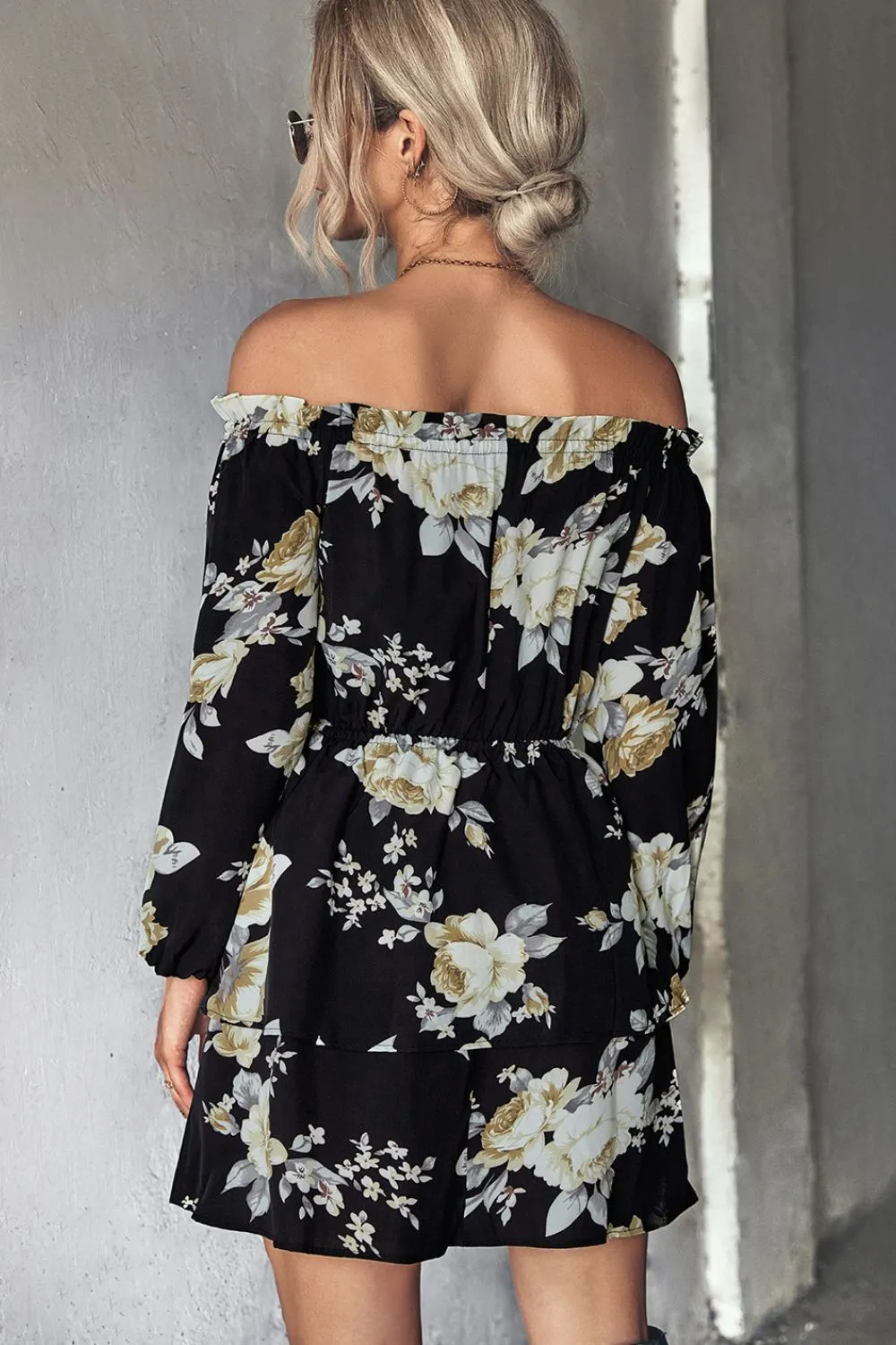 Floral Off-Shoulder Layered Mini Dress