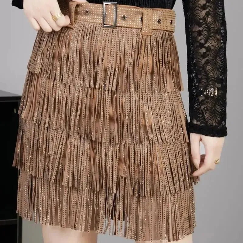 Fringed Skirts and Tops Delight A-Line Skirt: Trendy Multi-Layer Design