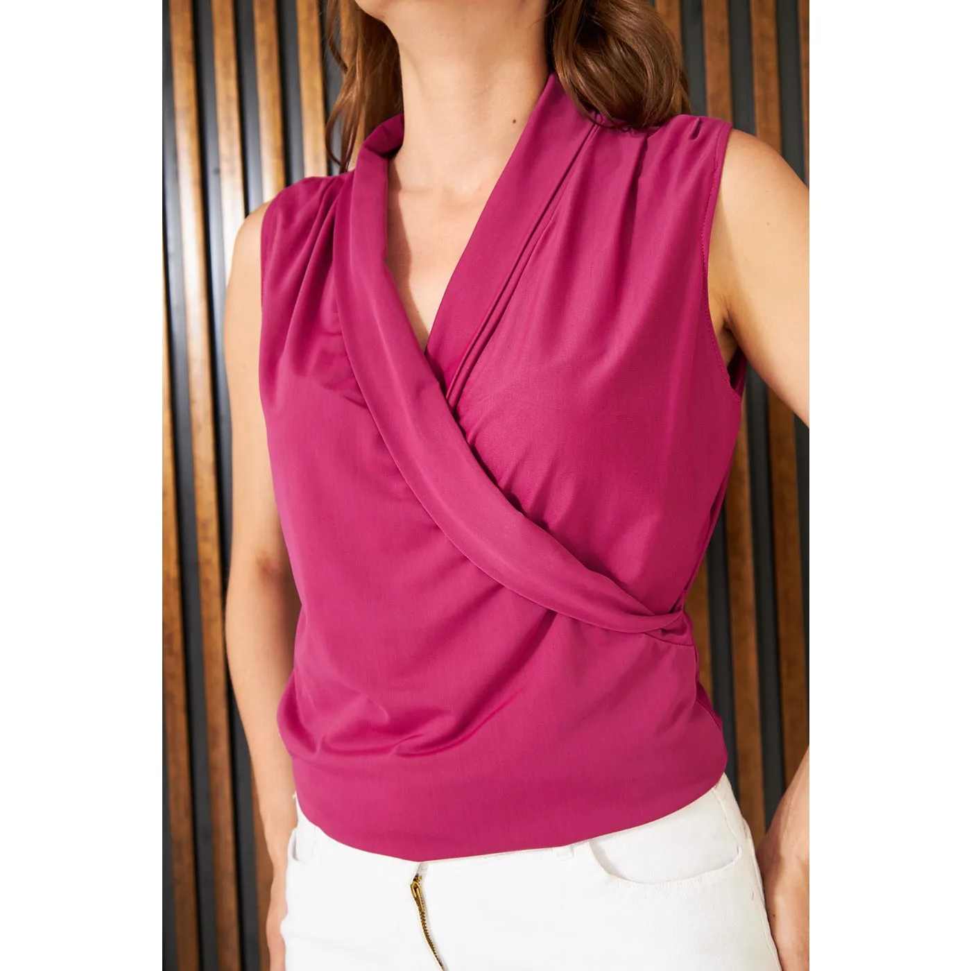 Fuscia Wrap Neck Top