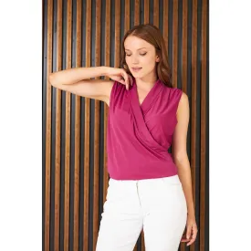 Fuscia Wrap Neck Top