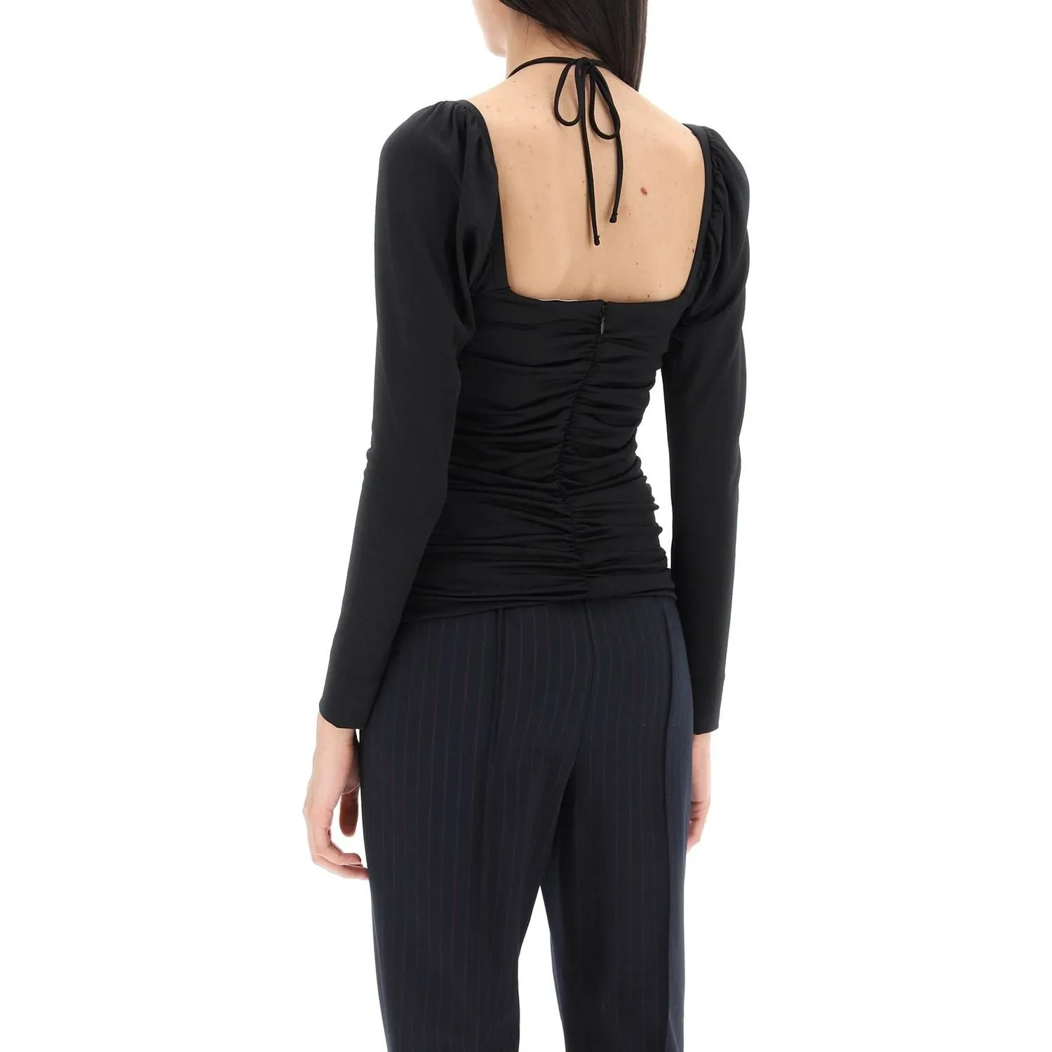 Ganni ruched top with halterneck