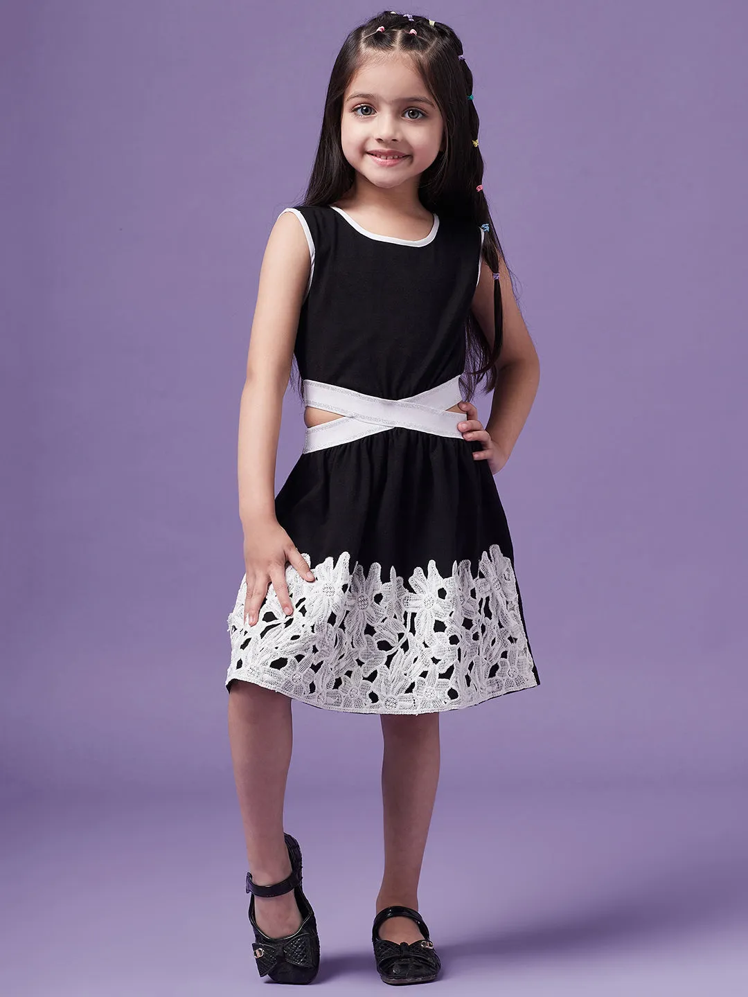 Girls Round Neck Cotton A-Line Dress