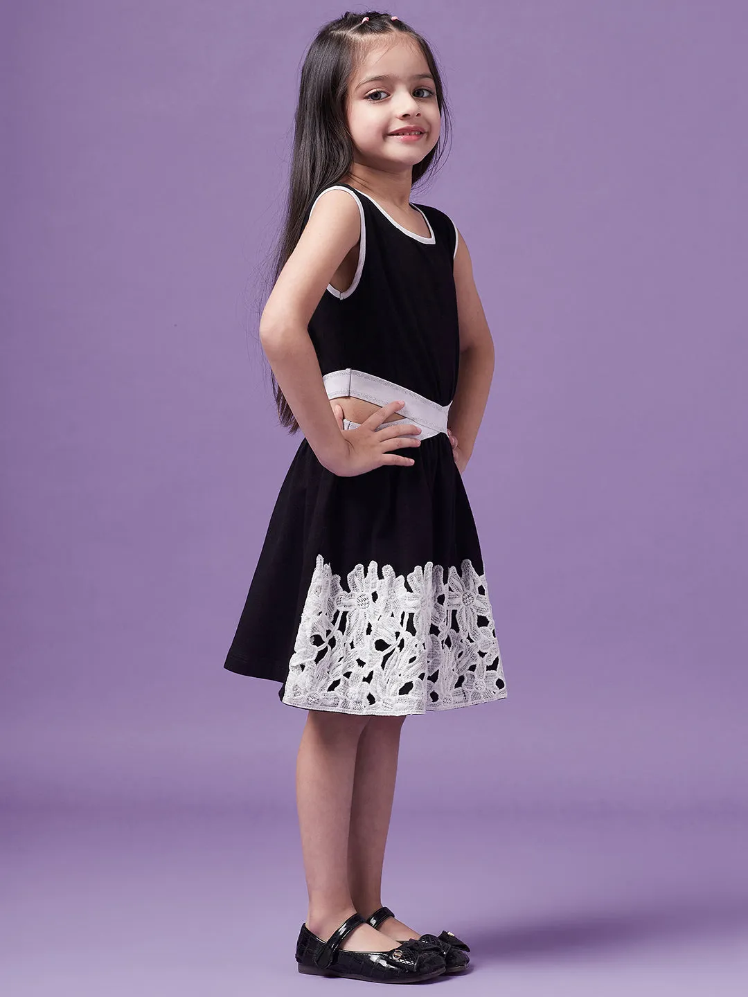 Girls Round Neck Cotton A-Line Dress