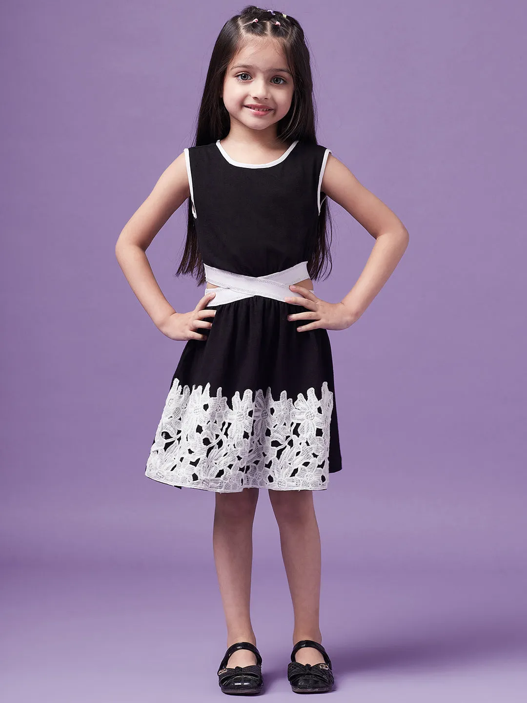 Girls Round Neck Cotton A-Line Dress