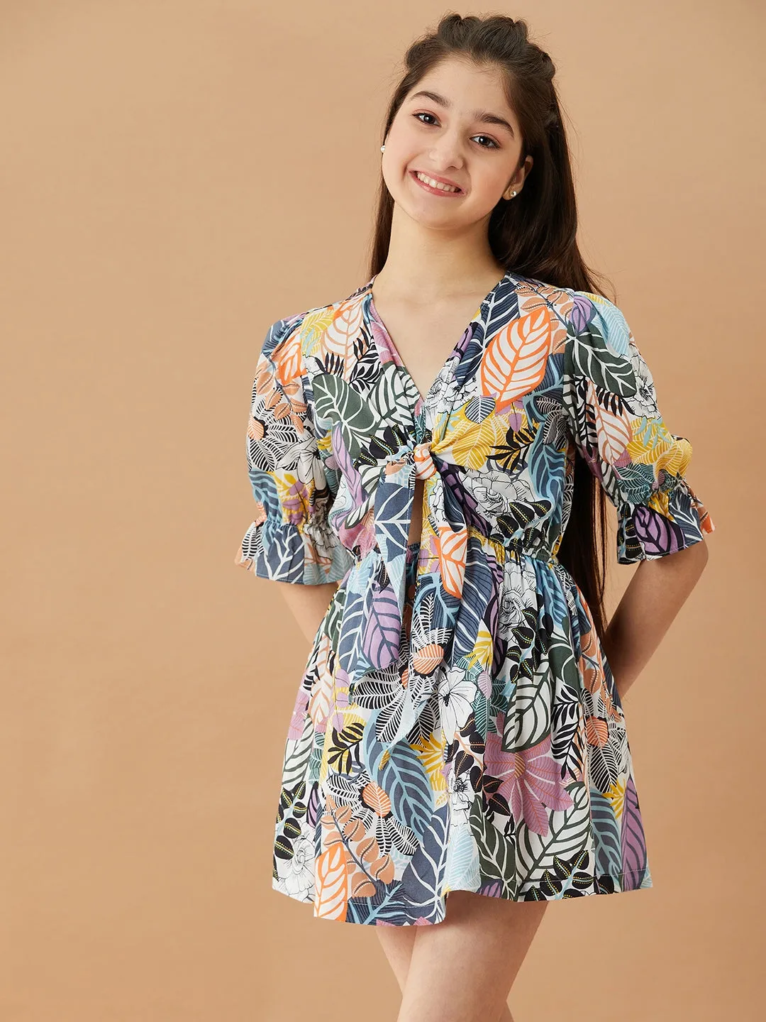 Girls Tropical Fit Flare Cotton Dress