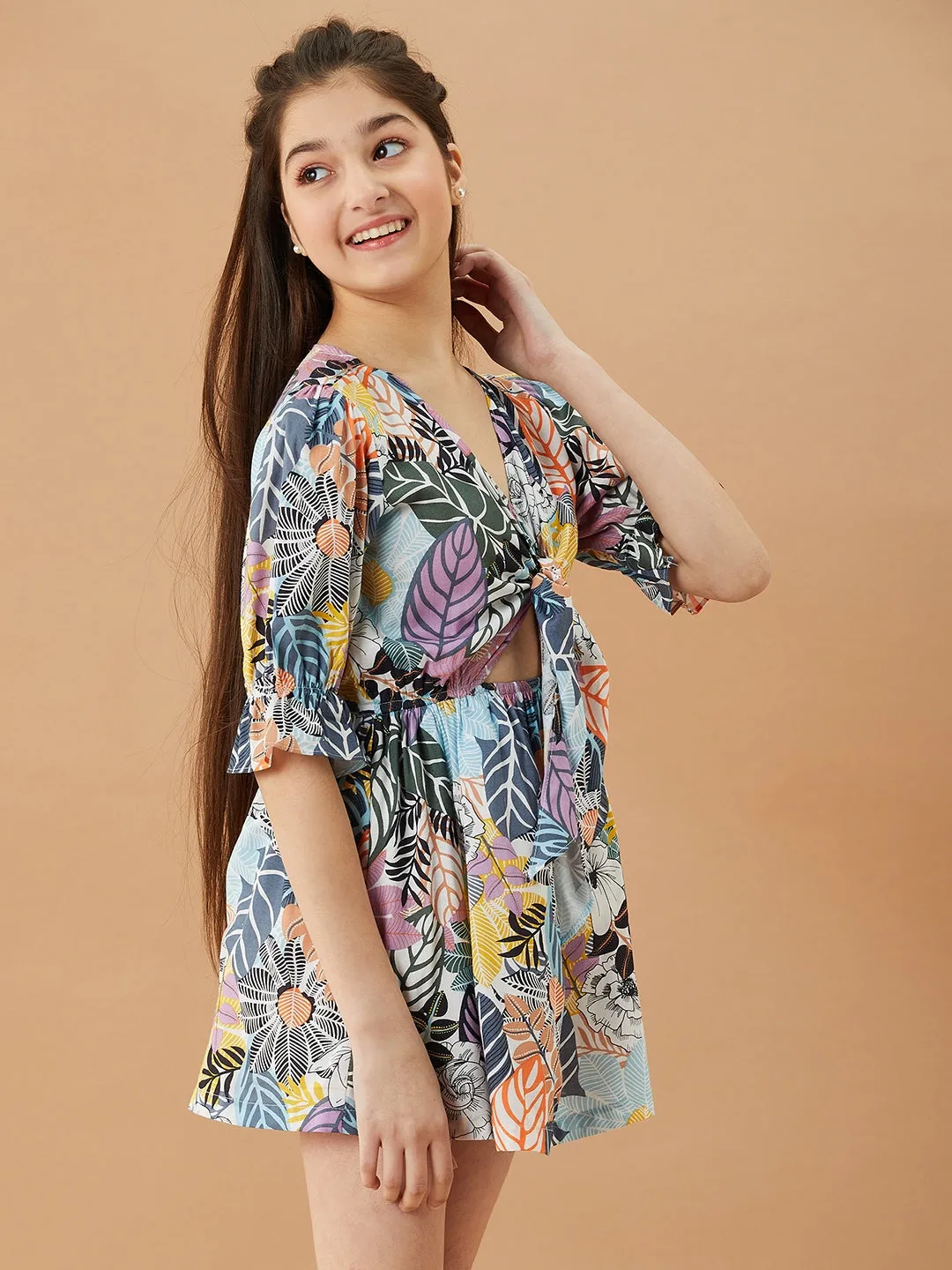 Girls Tropical Fit Flare Cotton Dress