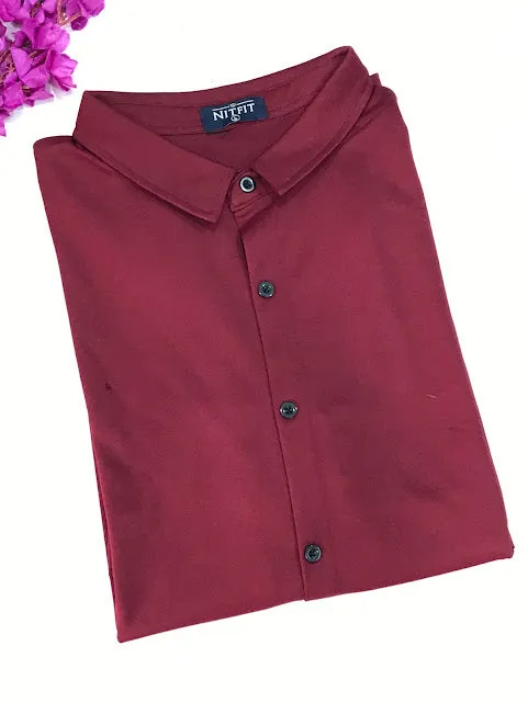 Gorgeous Maroon Color Full Sleeve Shining Silk Shirts For Men