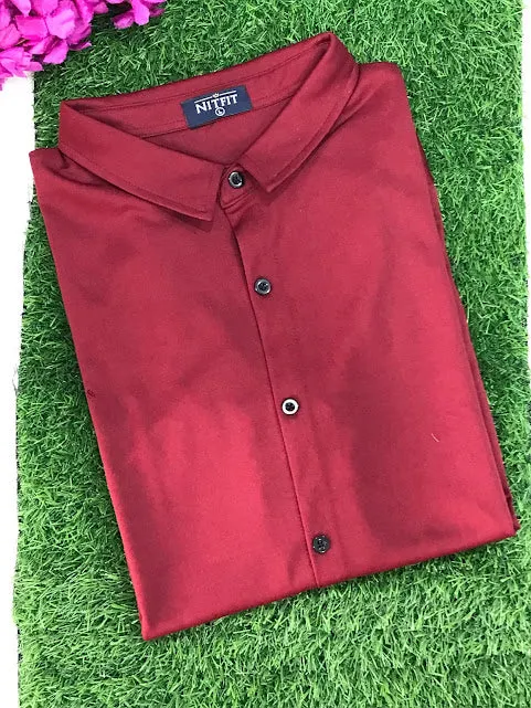 Gorgeous Maroon Color Full Sleeve Shining Silk Shirts For Men