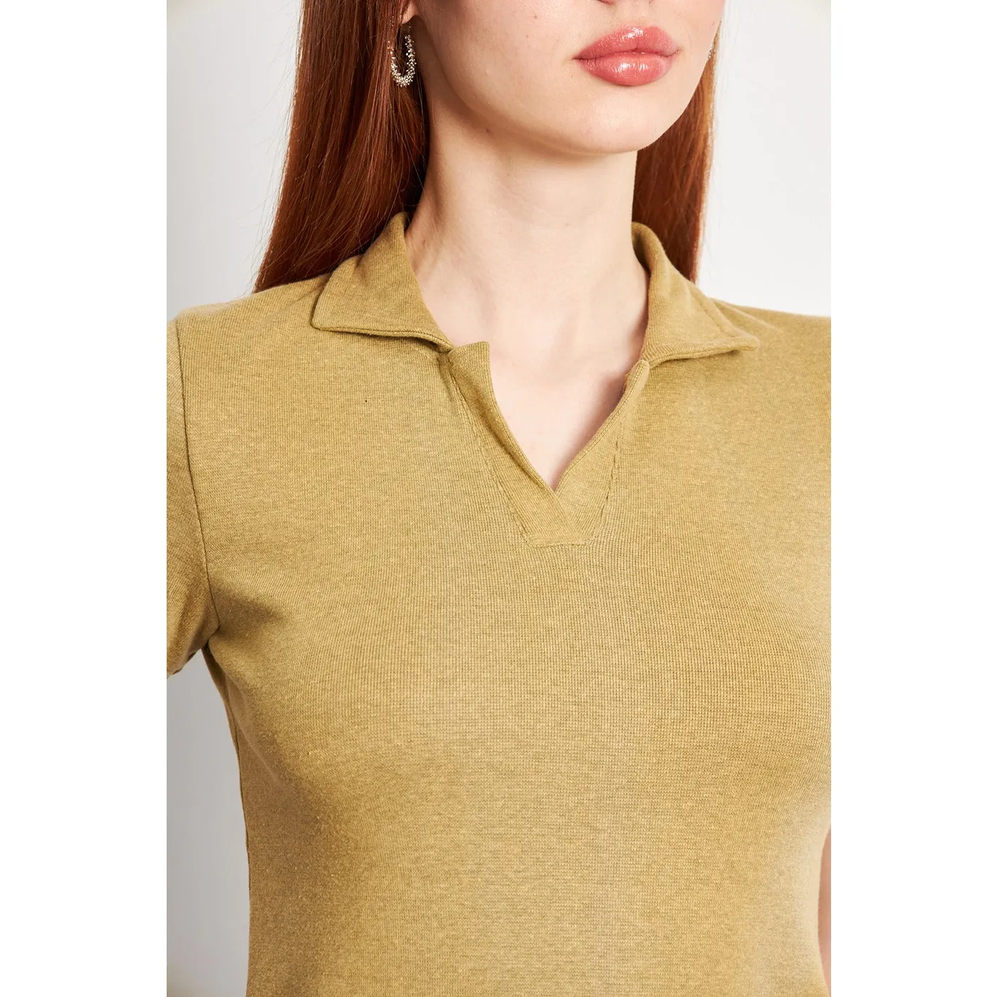 Green Melange Rib Knit Polo