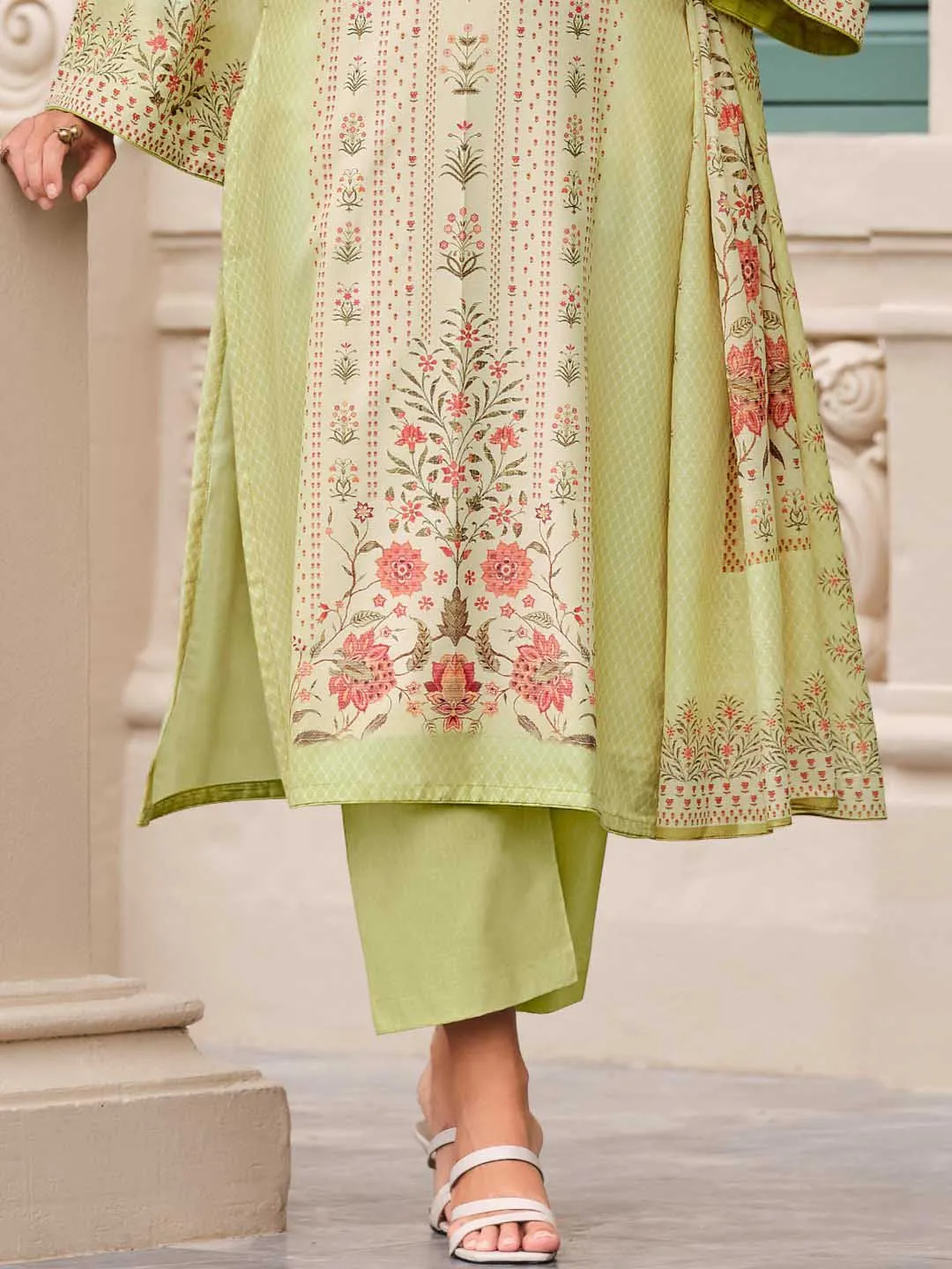 Green Printed Unstitched Women Cotton Salwar Suit Fabric