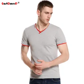 GustOmerD 2017 Summer Fashion Brand Clothing Men's Short-sleeved T-shirts V-neck Solid Color T-shirt Casual Slim Fit T Shirt Men