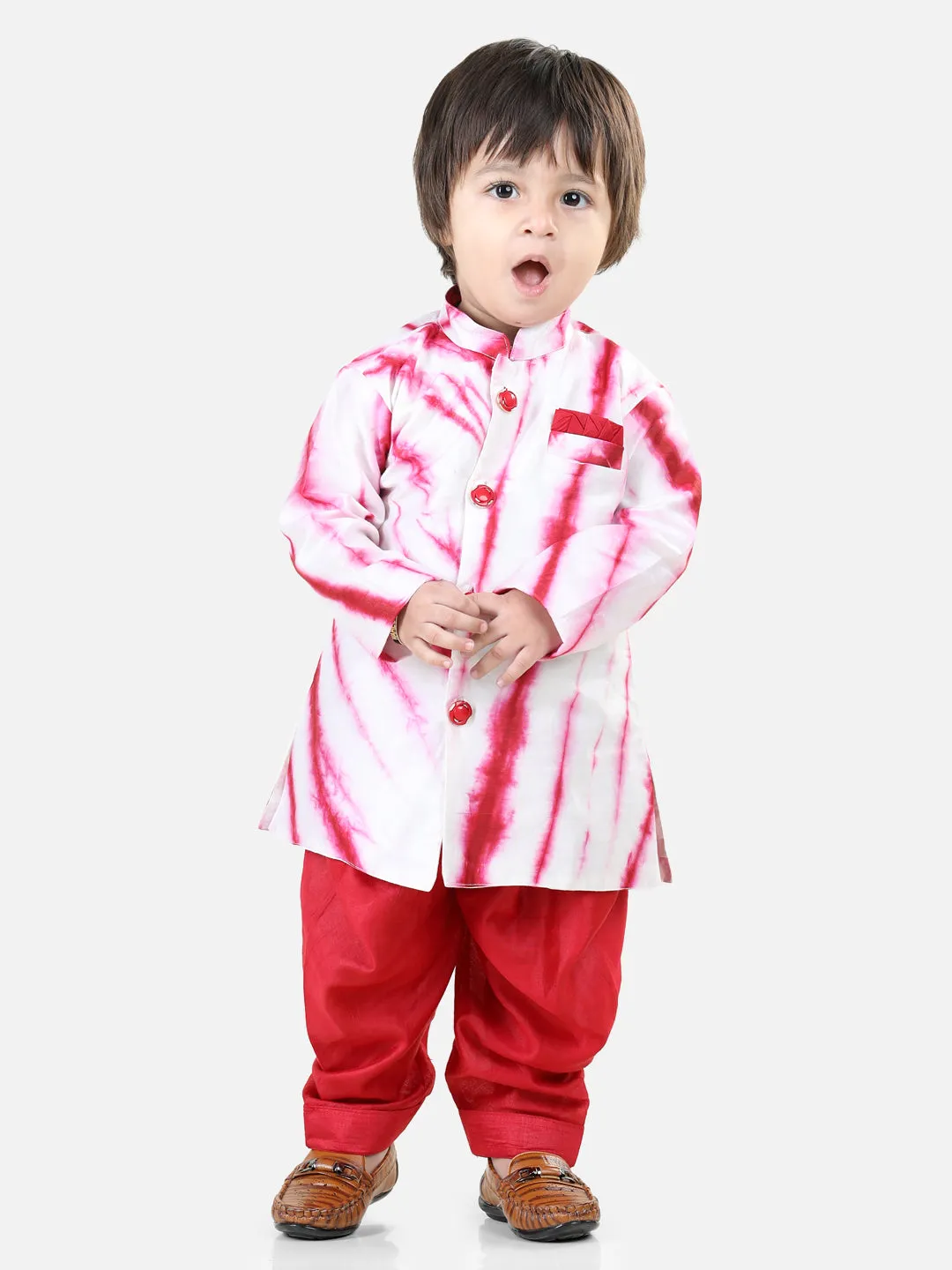 Hand Dyed Chanderi Silk Sherwani Salwar For Boys- Red