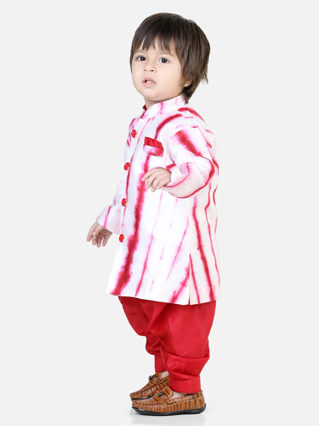 Hand Dyed Chanderi Silk Sherwani Salwar For Boys- Red