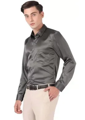 Heavenly Grey Color Full Sleeve Silk Shirt For Men