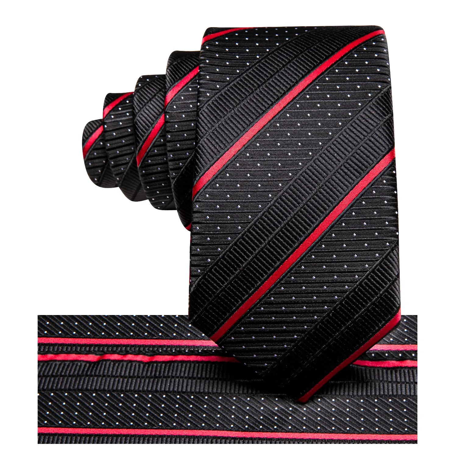 Hi-Tie Black Red Striped Children's Kids Boys Tie Pocket Square 6cm