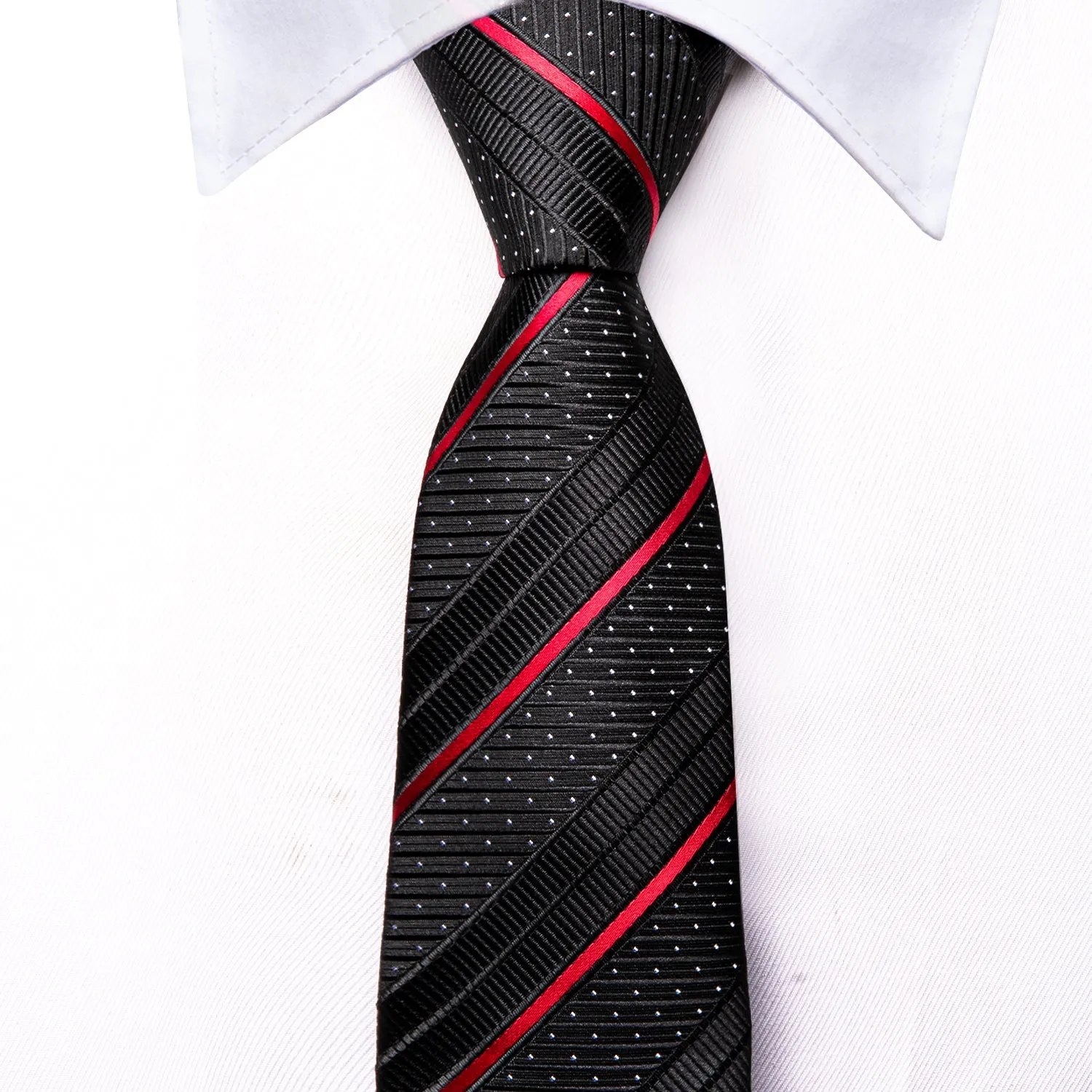 Hi-Tie Black Red Striped Children's Kids Boys Tie Pocket Square 6cm