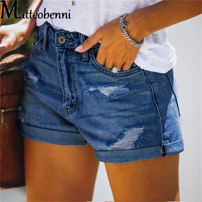 High Waisted Ripped Denim Shorts