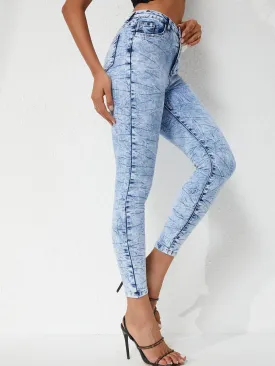 HighStretch Blue Tie Dye Skinny Jeans for Women