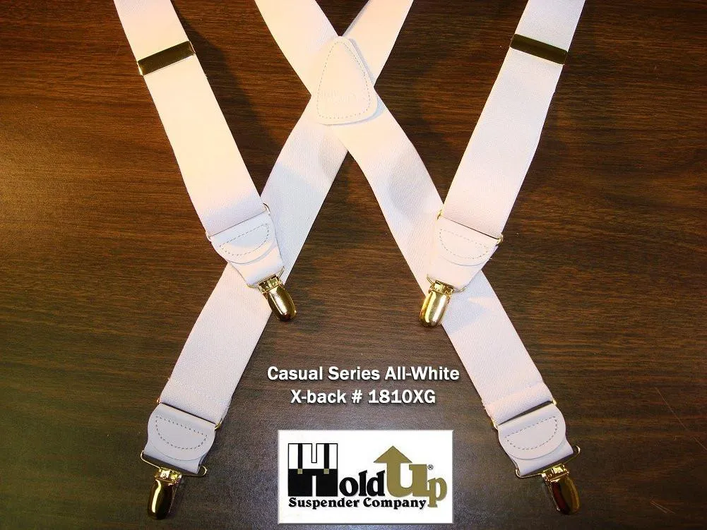 Hold-Ups All White, 1 1/2" wide Casual Series in X-back with USA Patented No-slip Nickel chrome clips