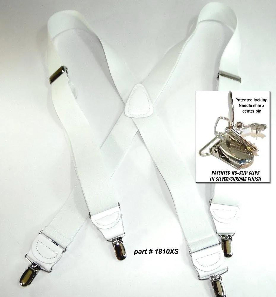 Hold-Ups All White, 1 1/2" wide Casual Series in X-back with USA Patented No-slip Nickel chrome clips