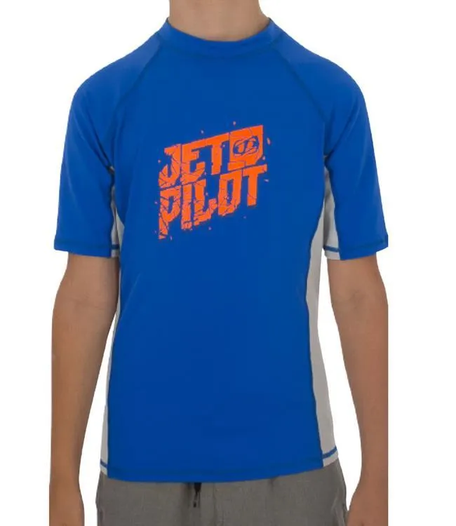 Jetpilot Corp Boys Short Sleeve Rashie (2018) - Blue/Grey