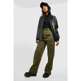 Khaki High Waisted Cargo Trousers