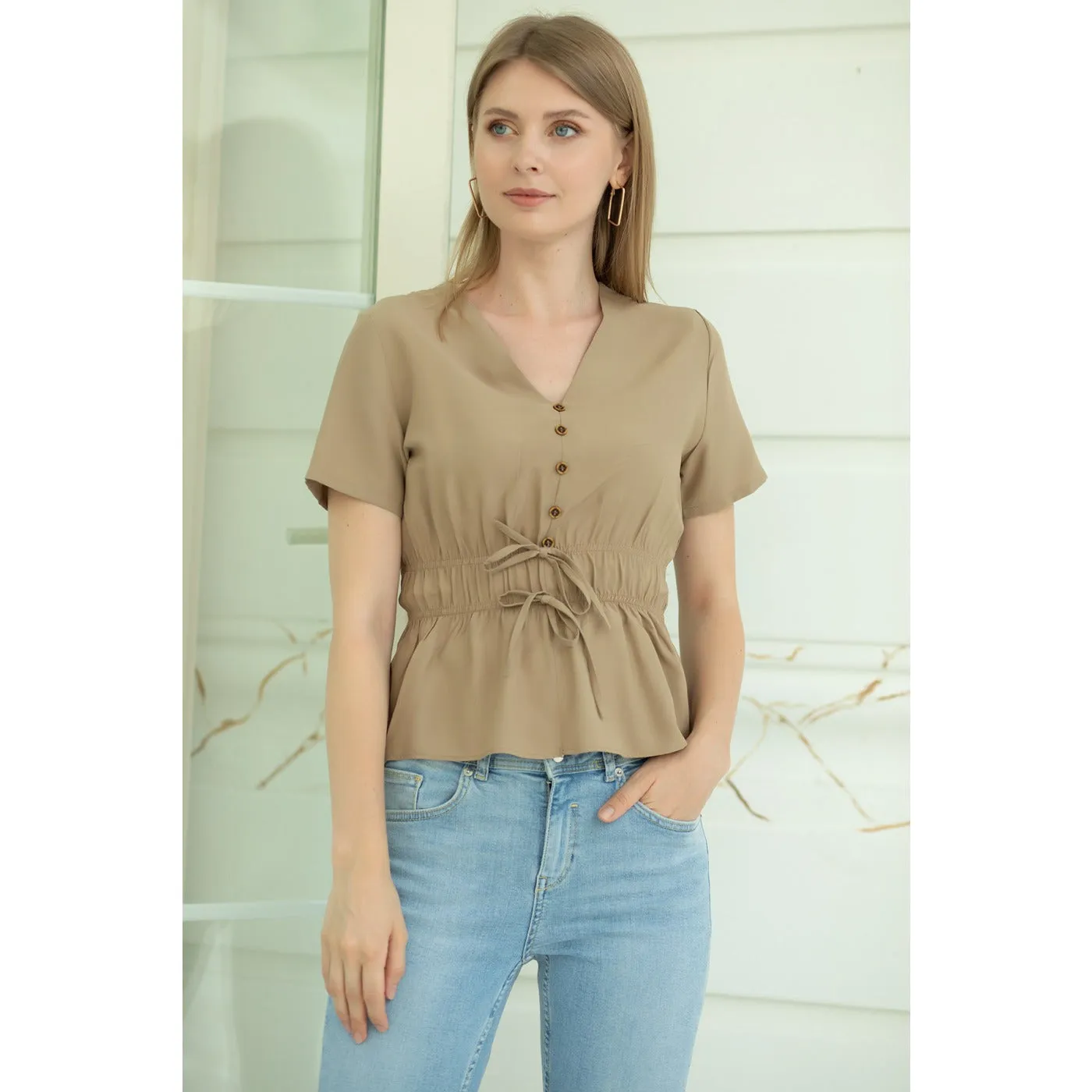 Khaki Waist Pleated Top