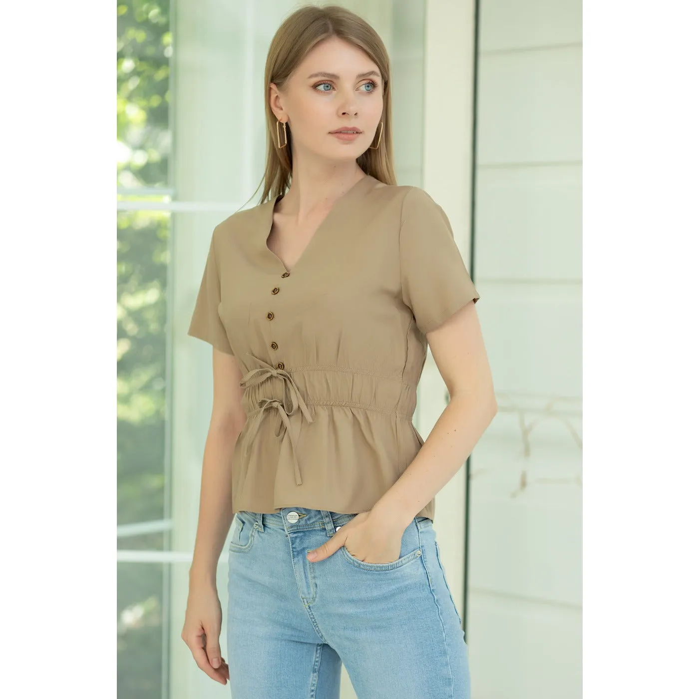 Khaki Waist Pleated Top