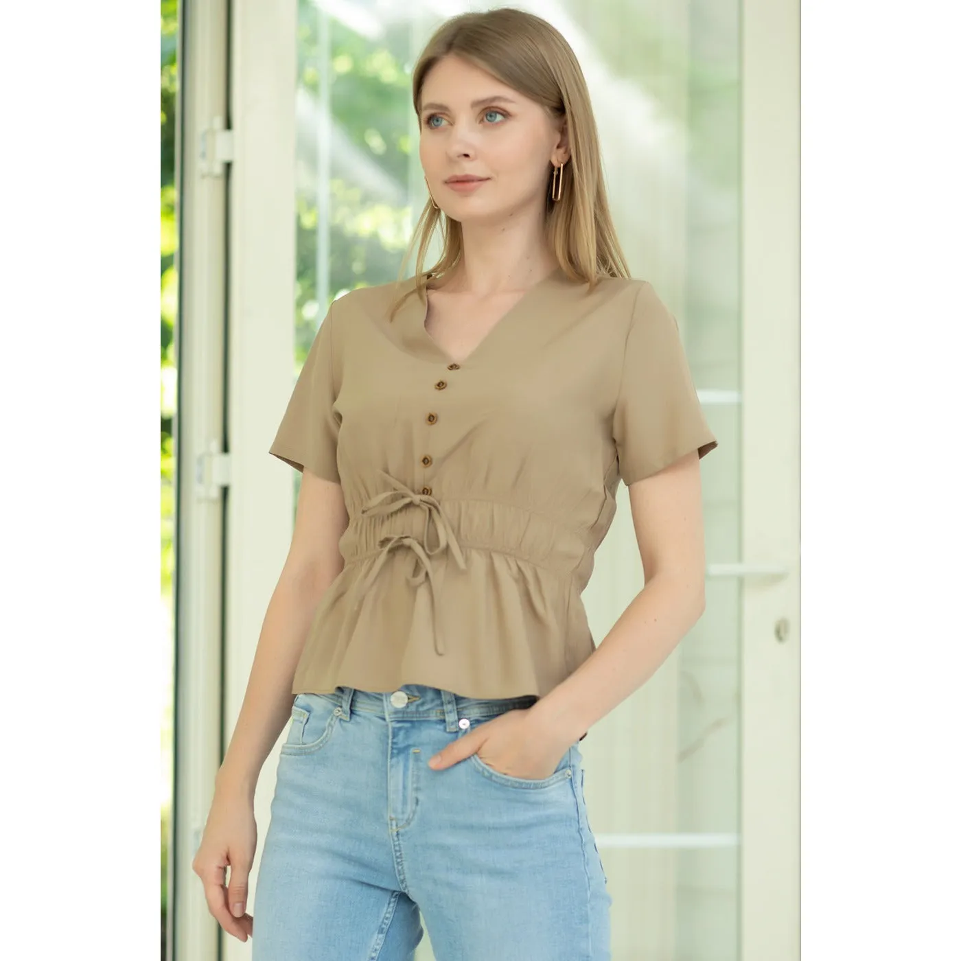 Khaki Waist Pleated Top