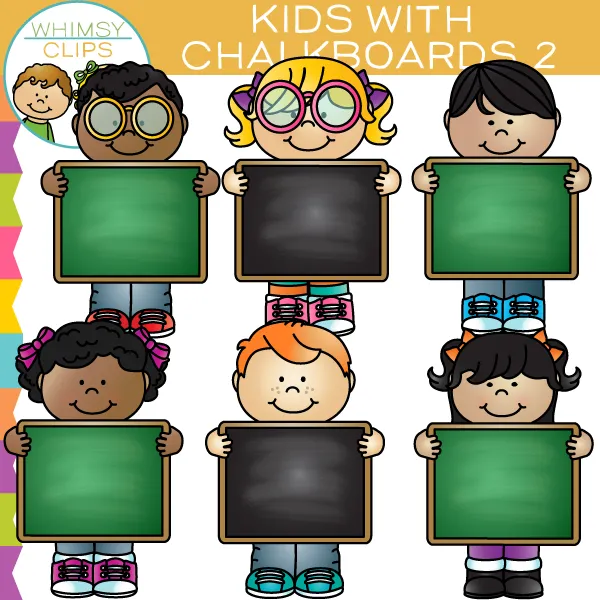 Kids with Chalkboards Clip Art - Set Two