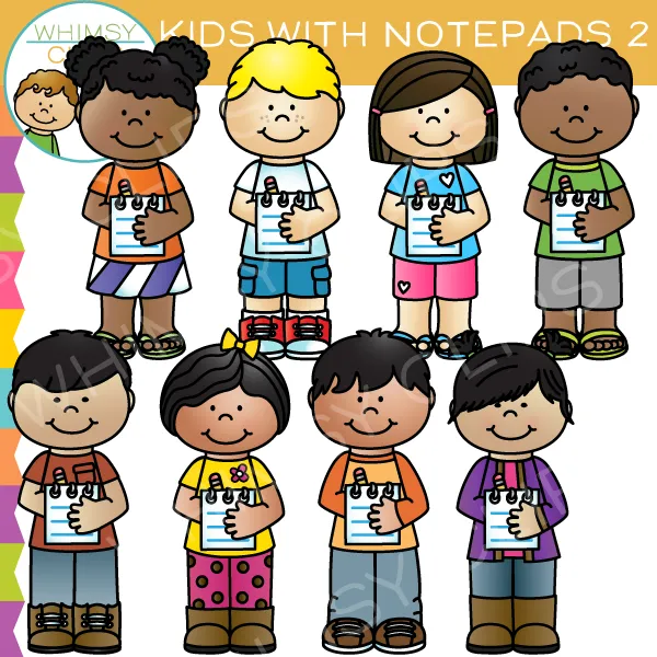 Kids with Notepads Clip Art - Set Two