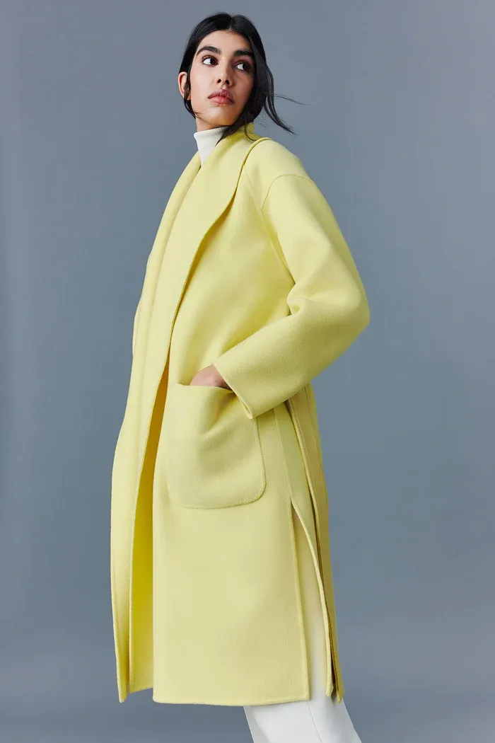 Mackage - Thalia Wool Robe Coat in Pale Lime