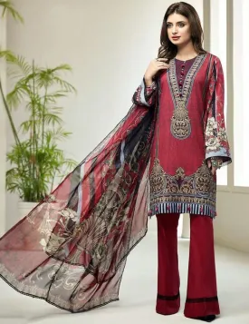 Maroon Pakistani Lawn Cotton Unstitched Salwar Kameez Suit