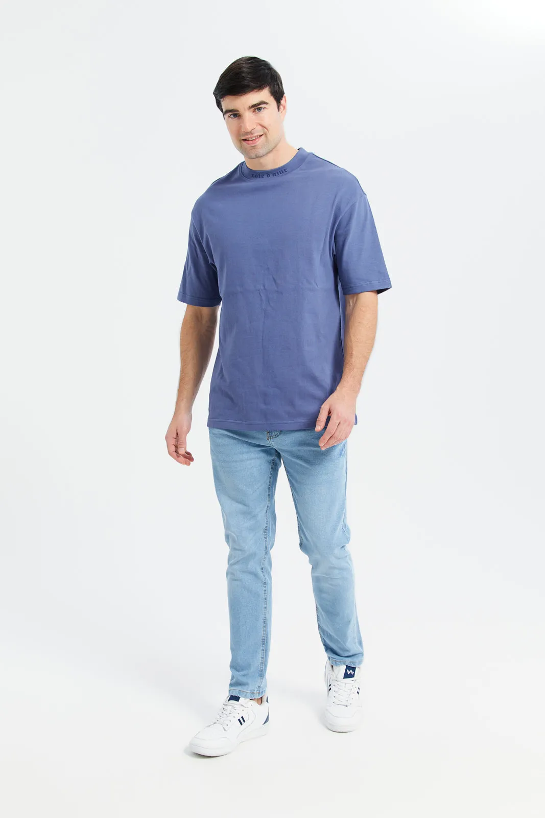 Men Blue Back Printed T-Shirt