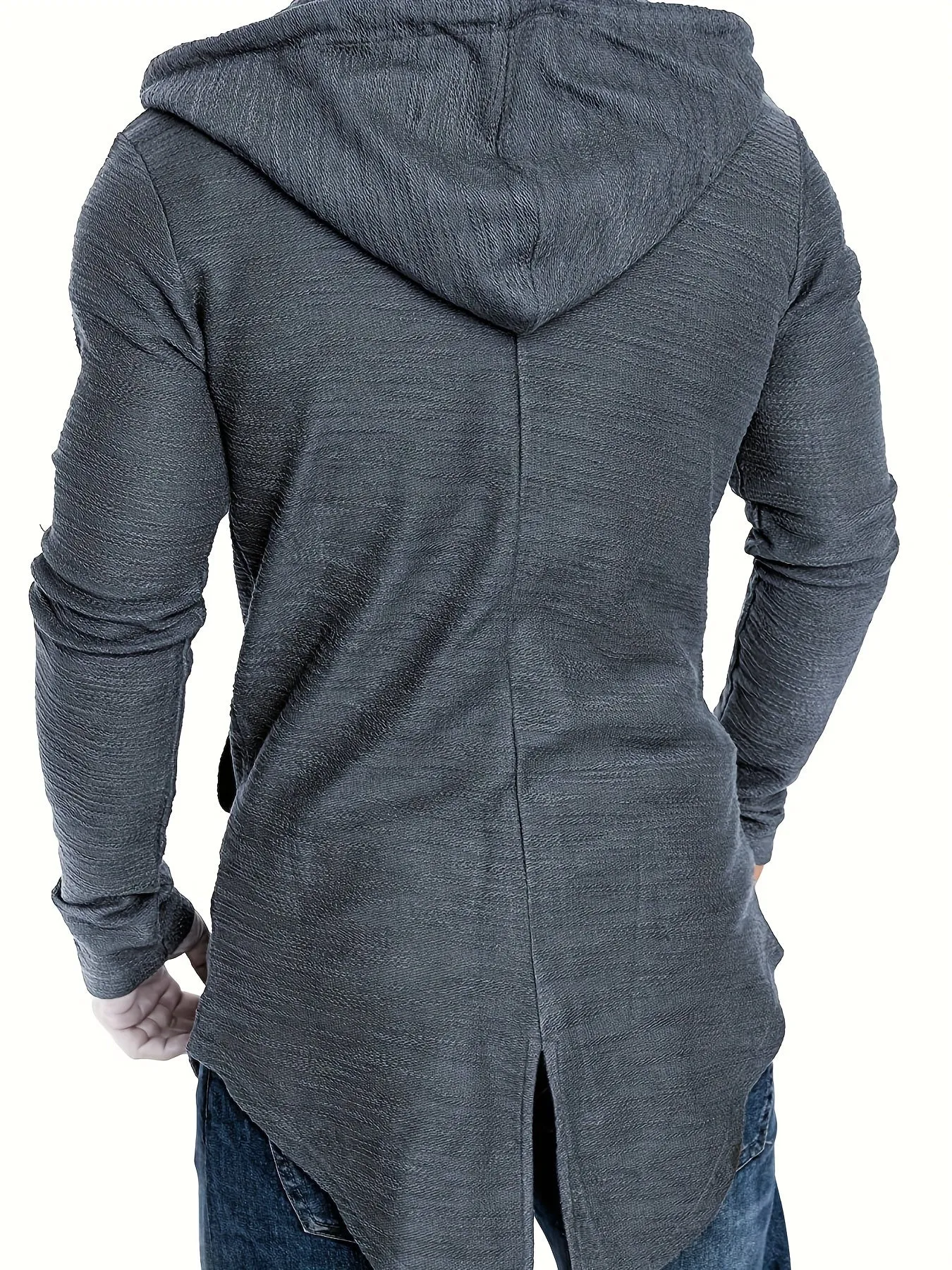 Men's Casual Mid-length Swallow-tailed Jacket, Zip Up Hooded Cardigan Overcoat