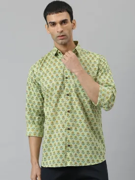 Millennial Men Light Green & Yellow Cotton  Full Sleeve  Shirt For Men-Mmf0269